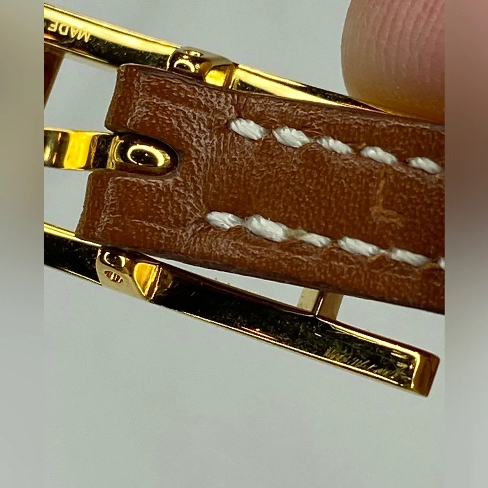 Hermes Mens Tan Leather Wrap  bracelet‎ Gold Tone H Buckle
